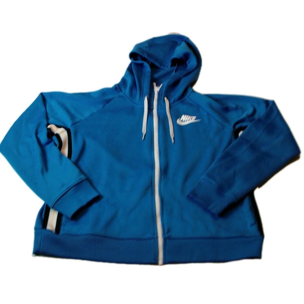Nike Men's L Blue Full Zip Hoodie Striped Sleeve Activewear Sweatshirt Jacket